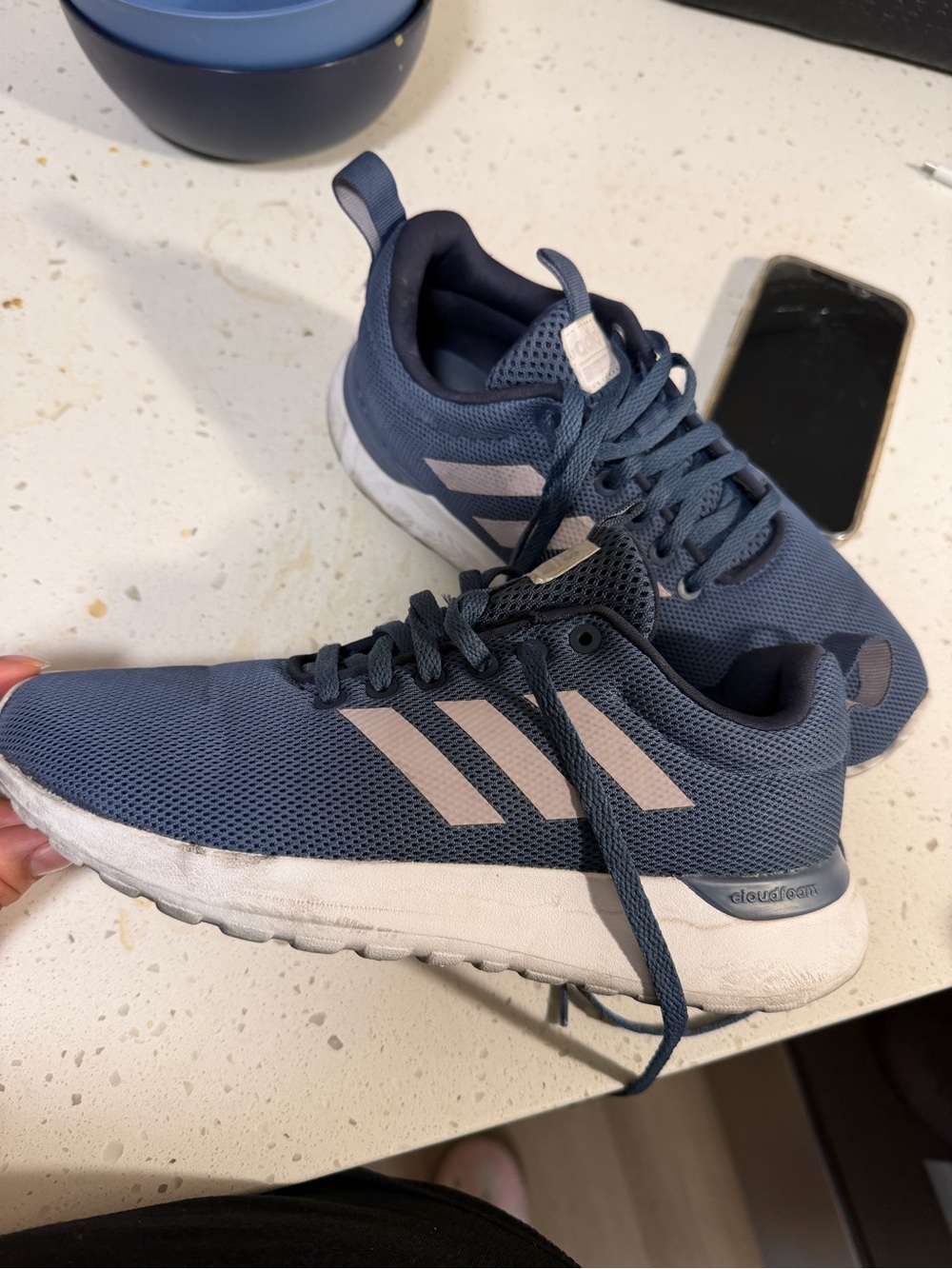 adidas Kids Navy Blue Sneakers with Light Pink Stripes